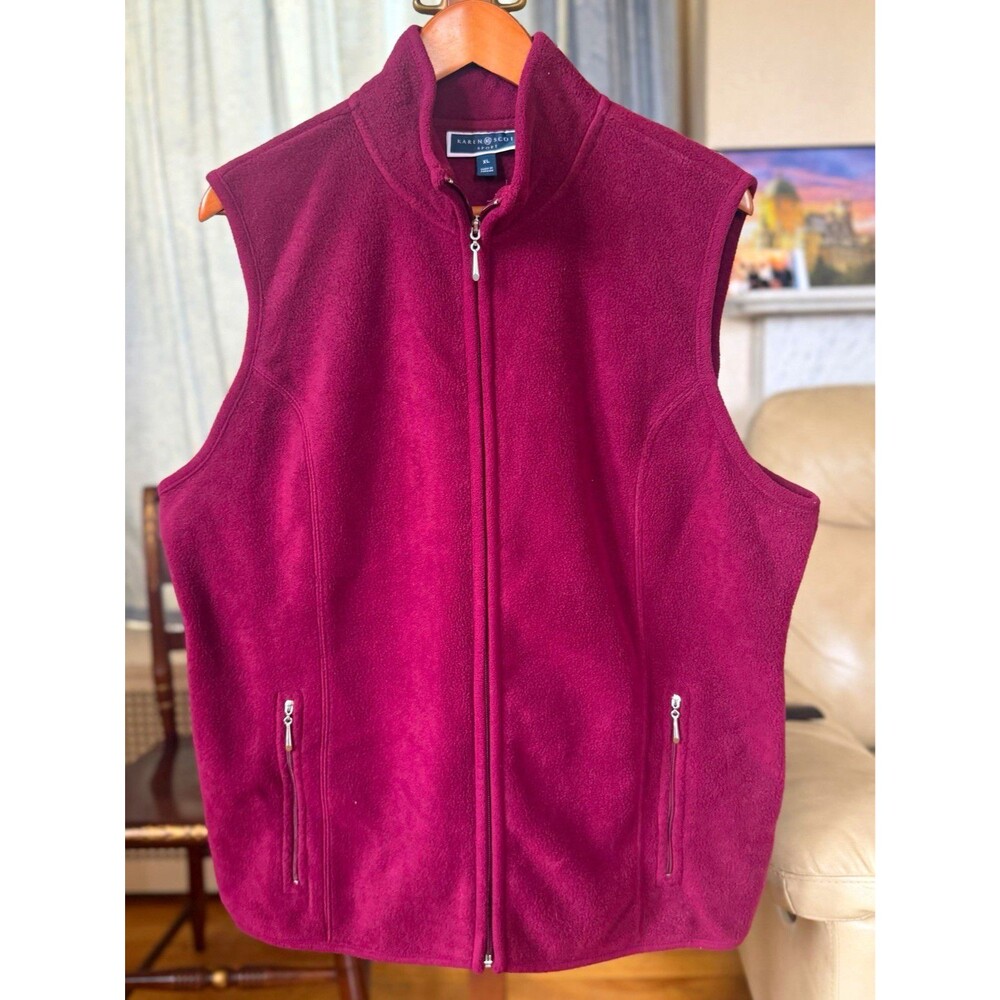 Karen Scott Sport Women's Burgundy Full Zip Vest Pockets Sleeveless Size XL